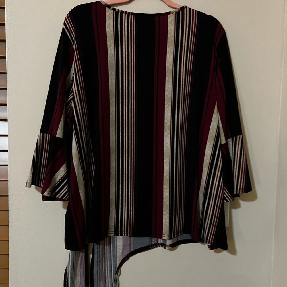 Siren Lily Woman Blouse Women 2x Stripe 3/4 Sleeves Stretch Top